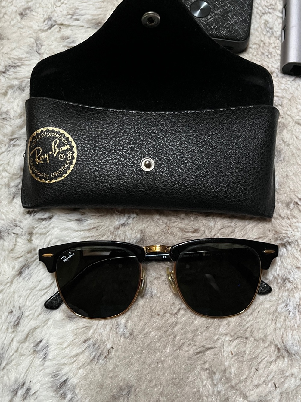 Ray-Ban Black and Gold Clubmaster Sunglasses with Case